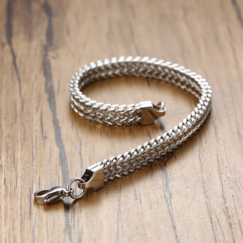 Vnox Mens Stainless Steel 6.7 MM Two-Strand Wheat Cuban Curb Chain Bracelets Cool Biker Wristband Male Jewelry