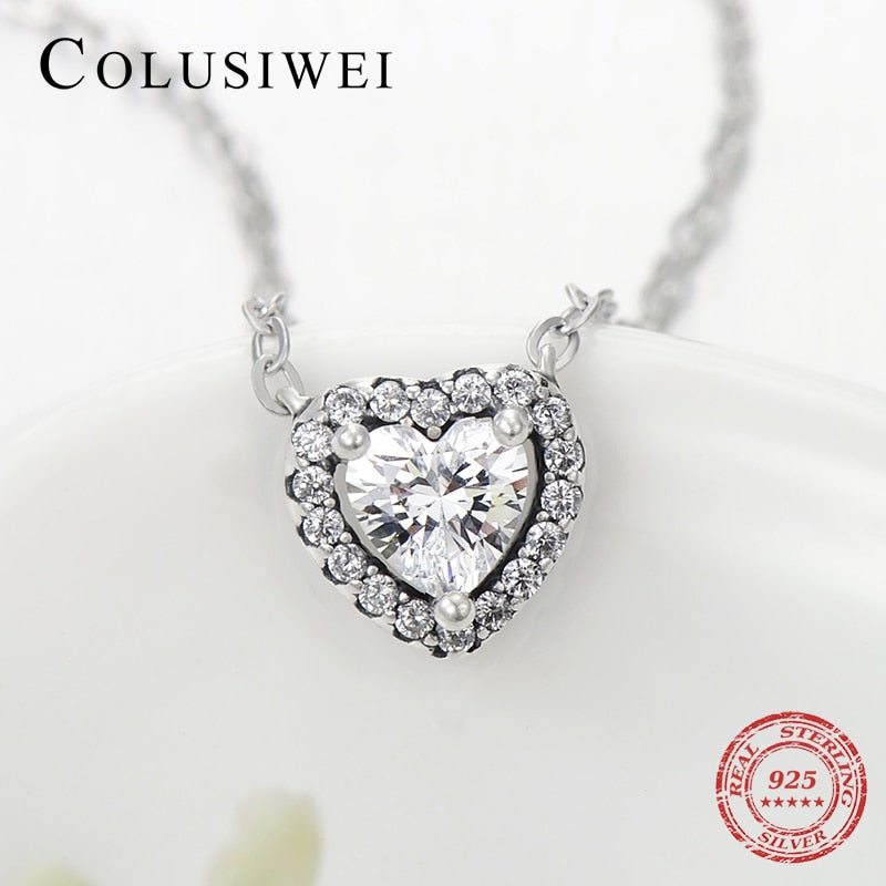 Colusiwei Valentine Day Gift Real 925 Sterling Silver Sparkling Heart Pendant Necklace for Women Wedding Engagement Jewelry