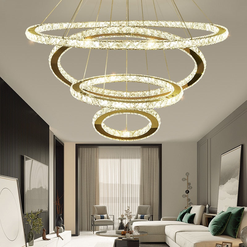 Nordic Led Chandelier Crystal Lustre Luxury Chandelier Living Room Decoration Luminaire Crystal Rings Hanging Lamp