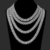 Hip Hop Men Chain 15MM Prong Cuban Chain 2 Row Iced Out Men's Necklace Rhinestone Zircon Paved Necklaces For Men