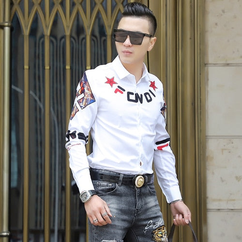 Men Shirts 2020 New Slim Fit Long Sleeve Casual Shirt Letter Printed Camisa Masculina Streetwear Nightclub Clothes Chemise Homme