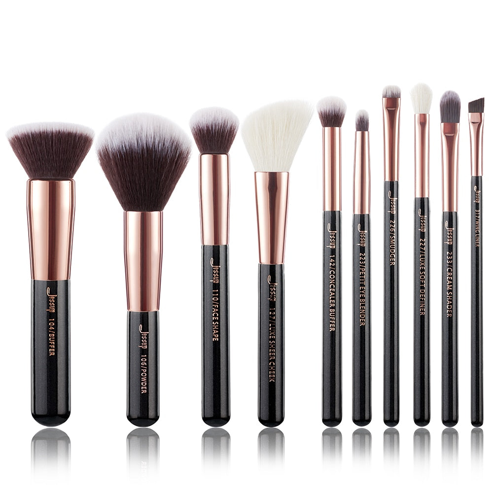 Jessup Brand Pearl White/ Rose Gold Makeup Brushes set professional Make up Brush Tool kit Foundation Powder Buffer Cheek Shader