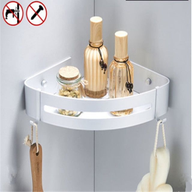 Bathroom Corner Shelves Shower Shelf Bath Shampoo Storage Rack Wall Mounted Aluminum Bathroom Basket Holder Kitchen Accessories