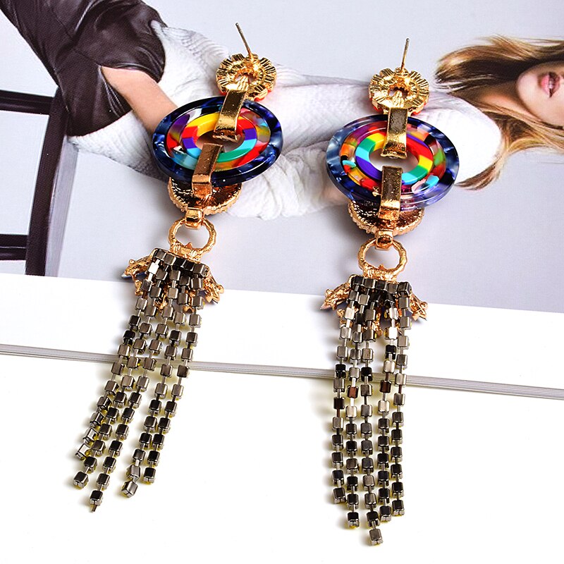 Colorful Crystals Long Earring High-end Fashion Trend Drop Earrings New Jewelry Accessories For Women Wholesale