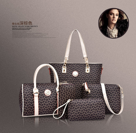 High Quality 5 Set Famous Brand Women Luxury Hand Bag PU Leather Purse Bags Shoulder Messenger Ladies Handbag Bolsa Feminina