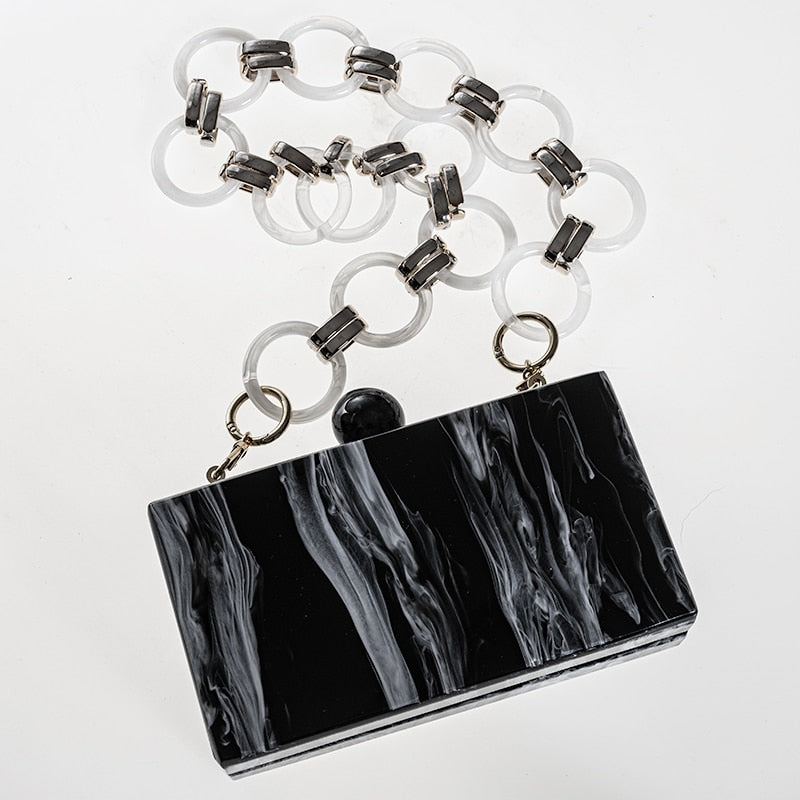 Fashion Marble Acrylic Clutch Bags Woman Evening Bags Unique Chain Shoulder Bag Elegant Wedding Party Prom Handbags Purses