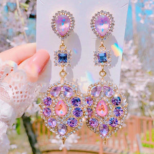 MENGJIQIAO New Vintage Elegant Waterdrop Crystal Oval Flower Dangle Earrings For Women Girls Luxury Rhinestone Jewelry Brinco