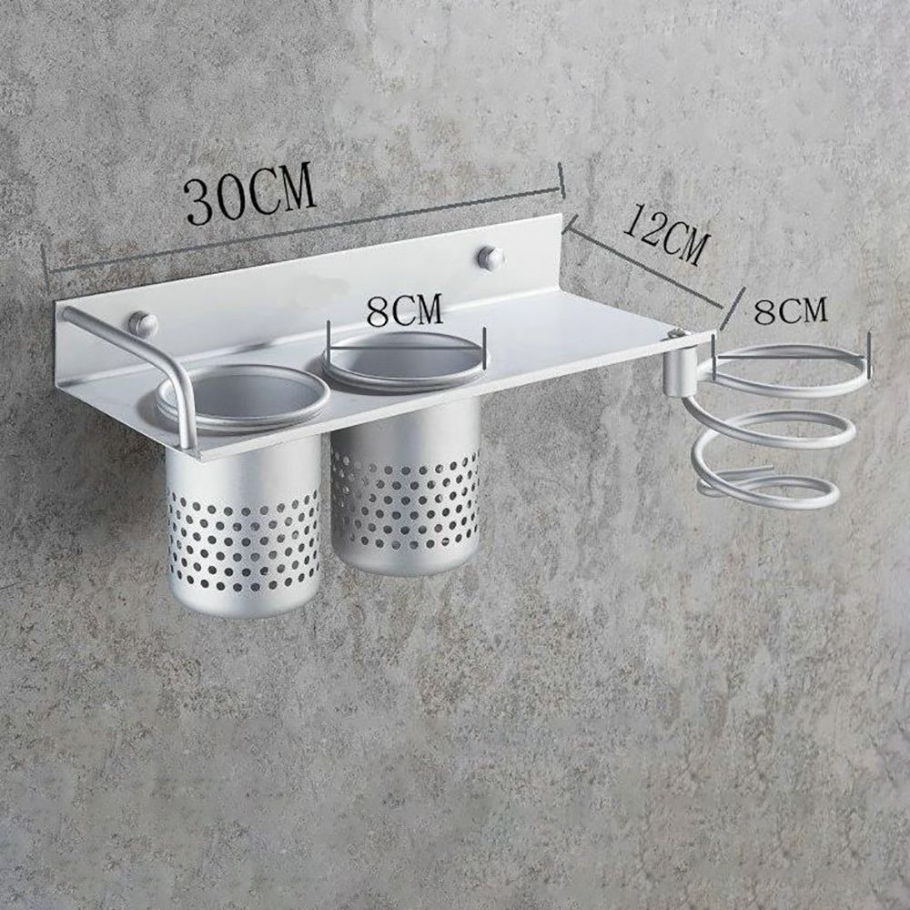 1pc Hair Dryer Rack with Basket Aluminium Bathroom Wall Shelf Hair Comb Brush Plug Holder Bathroom Accessories Storage Basket