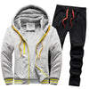 2021 Fleece Hooded Tracksuit Men 2 Pieces Set Sweatshirt + Sweatpants Sportswear Zipper Hoodies Casual Sets Mens Clothing S-5XL