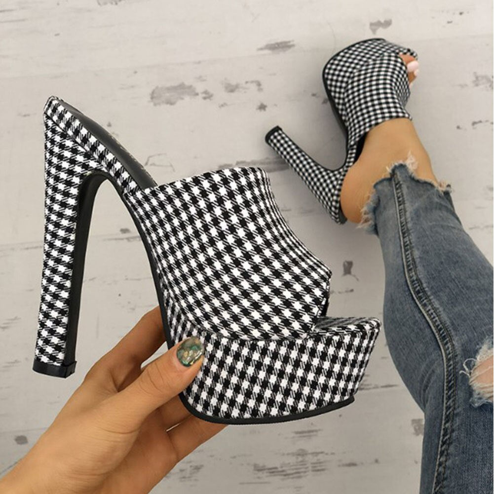 Doratasia Extreme high heels Sexy plaid Platform summer mules slides Party sandal Slippers women shoes Female