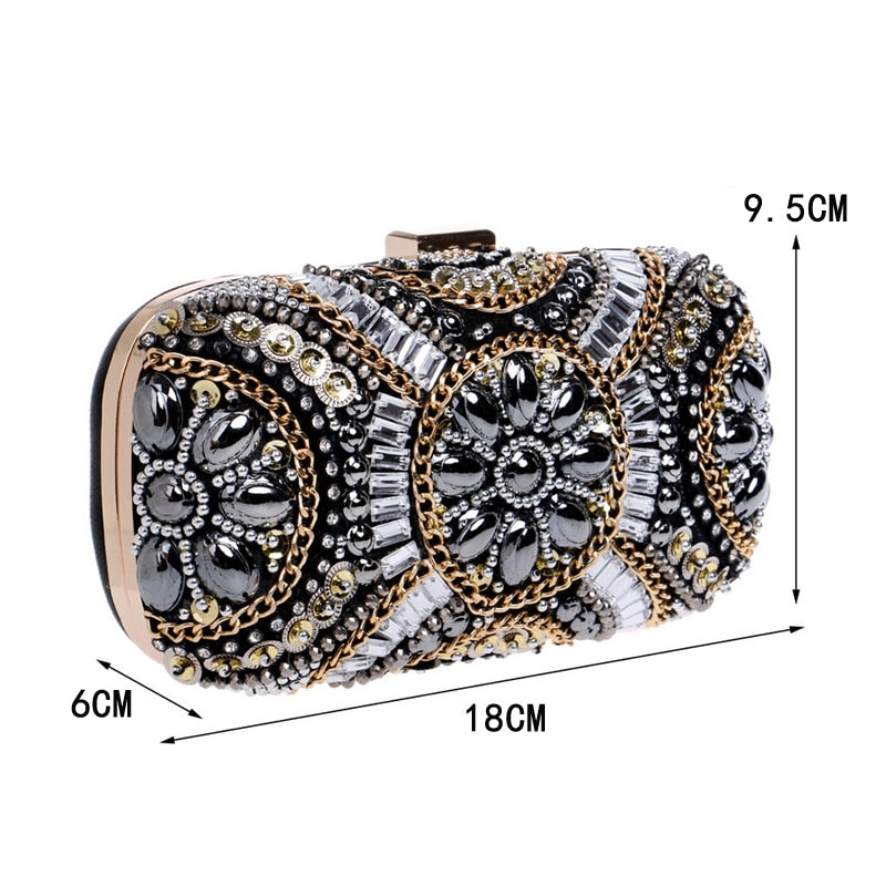 SEKUSA Vintage style women beaded evening bags embroidery small day clutches wedding bridal handbags diamonds case purse