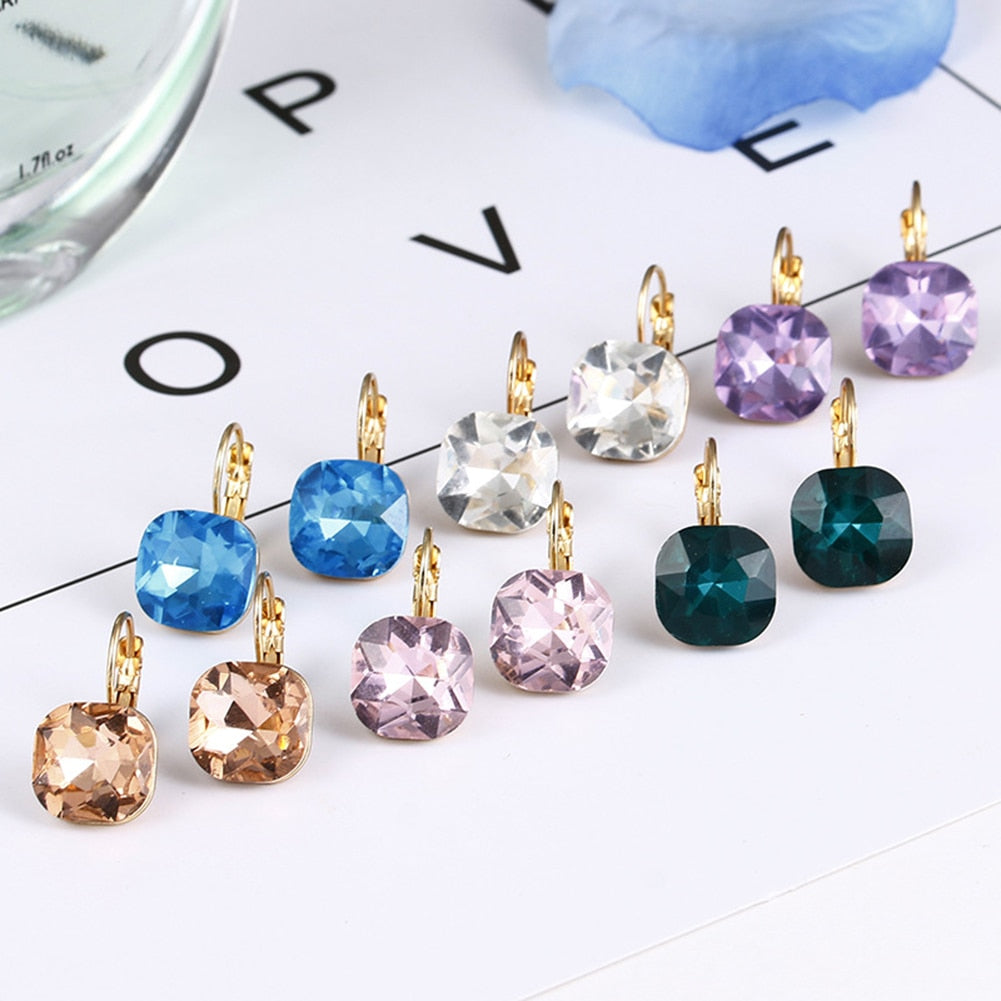 Fashion 6 Colors Blue Rhinestone Fashion Crystal Women's Earrings White Square Dangle Earrings For Women Trendy Jewelry