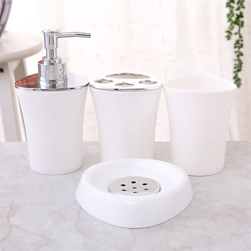 4Pcs/Set Bathroom Accessories Plastic Soap Dispenser Dish Toothbrush Holder Mouth Cup Home Decoration