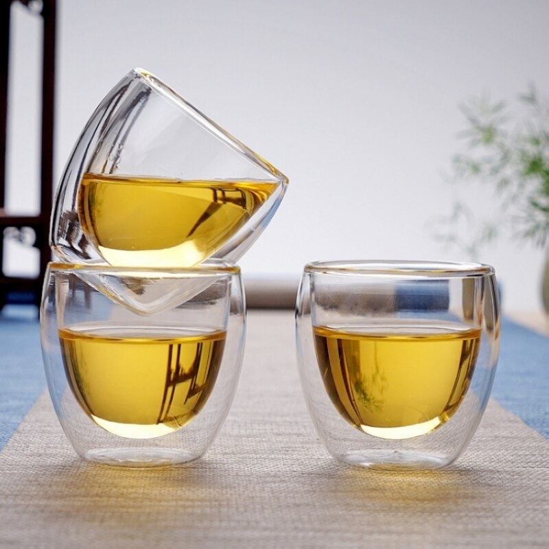 6 PCS/set 80 ml Heat-resistant Tea Glasses Cup Double Bottom Glass Lead Free Wine Whisky Milk Coffee Glass Mug Drink Ware Set