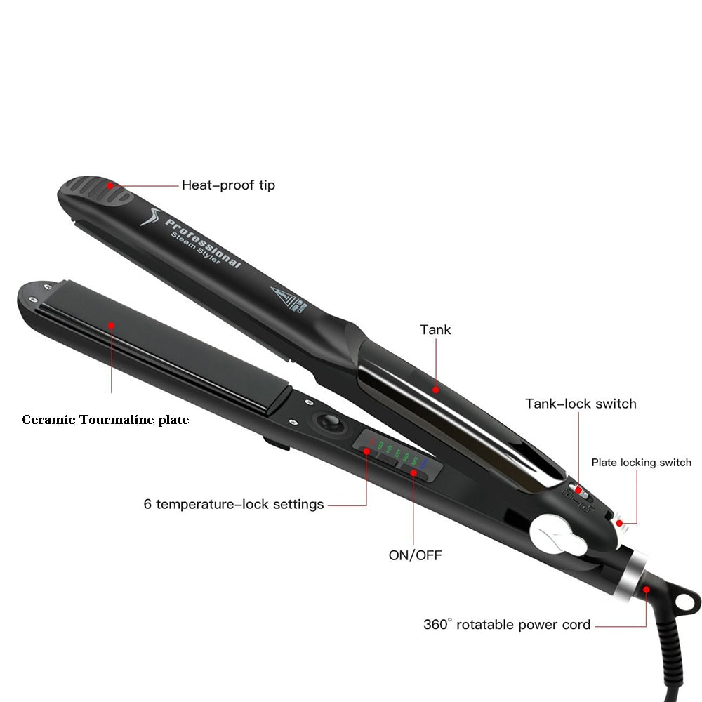 Professional Steam Hair Straightener Ceramic Vapor Hair Flat Iron Seam Hair Straightening Iron Curler Steamer Hair Styling Tool