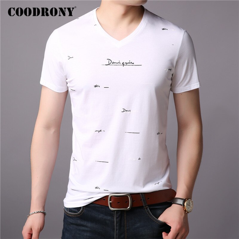 COODRONY Brand T Shirt Men Fashion Casual V-Neck T-Shirt Streetwear Mens Clothing 2020 Summer Soft Cotton Tee Shirt Homme C5074S