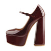 Onlymaker Womens Mary-Jane  Platform Chunky 15~16CM High Pumps Heels Ankle Strap Dress Hoof Heels Black Shoes Plus Size