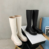 Luxury brand solid beige black punk riding boots womens winter shoes chunky heels platform knee high woman boots big size 42 43