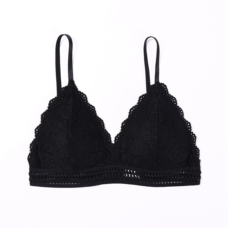 1/2PCS Women Bralette French Style Lace Bra Girls Triangle Cup Lingerie Deep V Wireless Underwear Soft Thin Seamless Bra