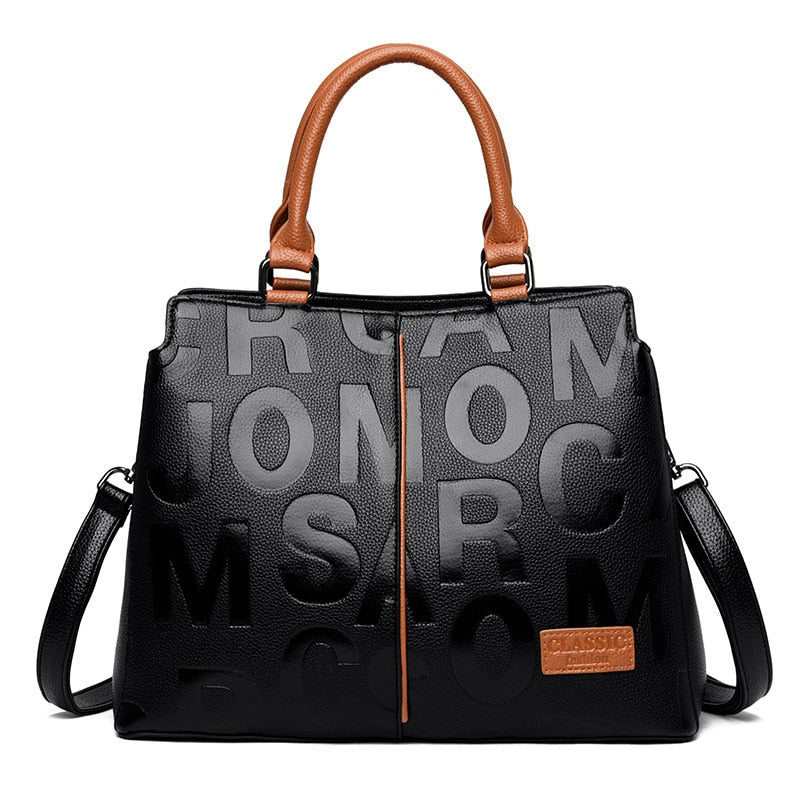 Letter Printing Luxury Women Designer Handbags Large Capacity Tote Bag High Quality PU Leather Shoulder Crossbody Bag Black Bag