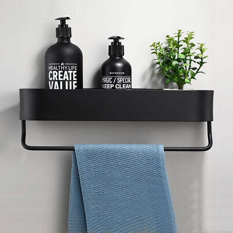 Punch-free Bathroom Shelf Towel Rack Toilet Storage Rack Sundries Organizer Shampoo Holder