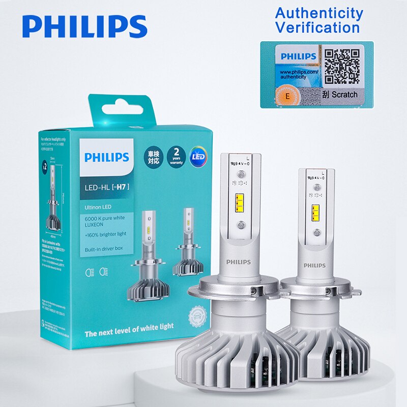 2Pcs Philips X-tremeUltinon H7 LED H1 H8 H11 H16(JP) 6000K Lampada LED Bulb Car Lights Auto Fog Lamps Headlight Mini Size LED KQ