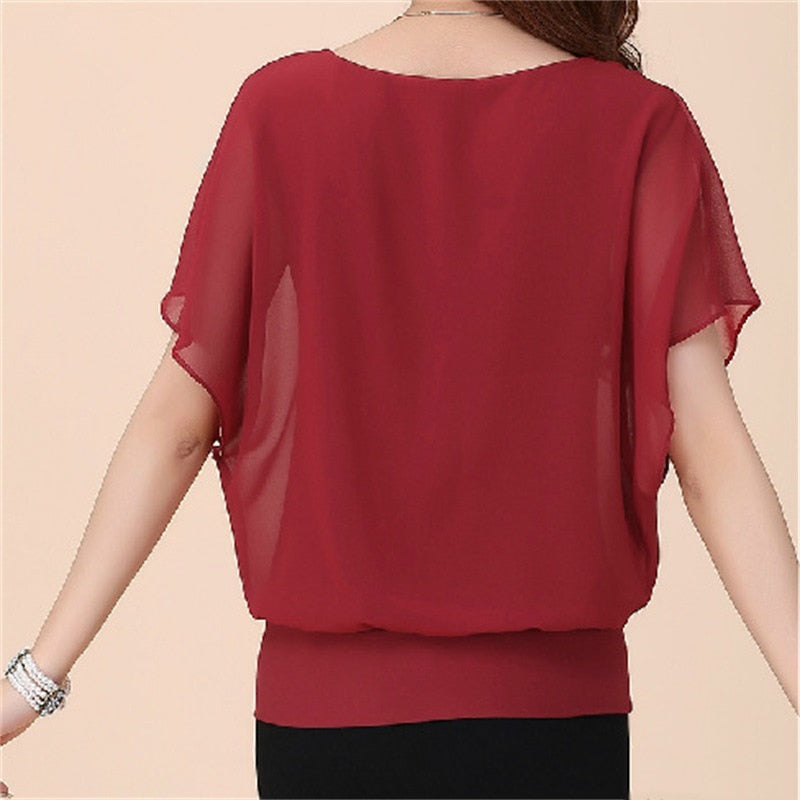 Summer Casual Short Sleeve Women Blouse 5XL Plus Size Chiffon Blouses Beach Shirt Office Work Loose Shirts Blusas Feminina Tops