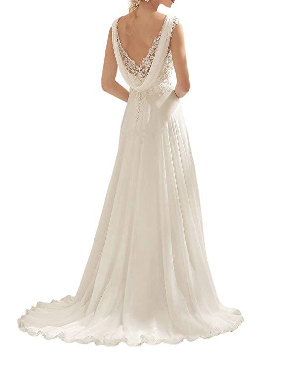 Beach Wedding Dresses White/Lvory Chiffon Lace Appliques Bridal Gown Backless Vestido De Noiva