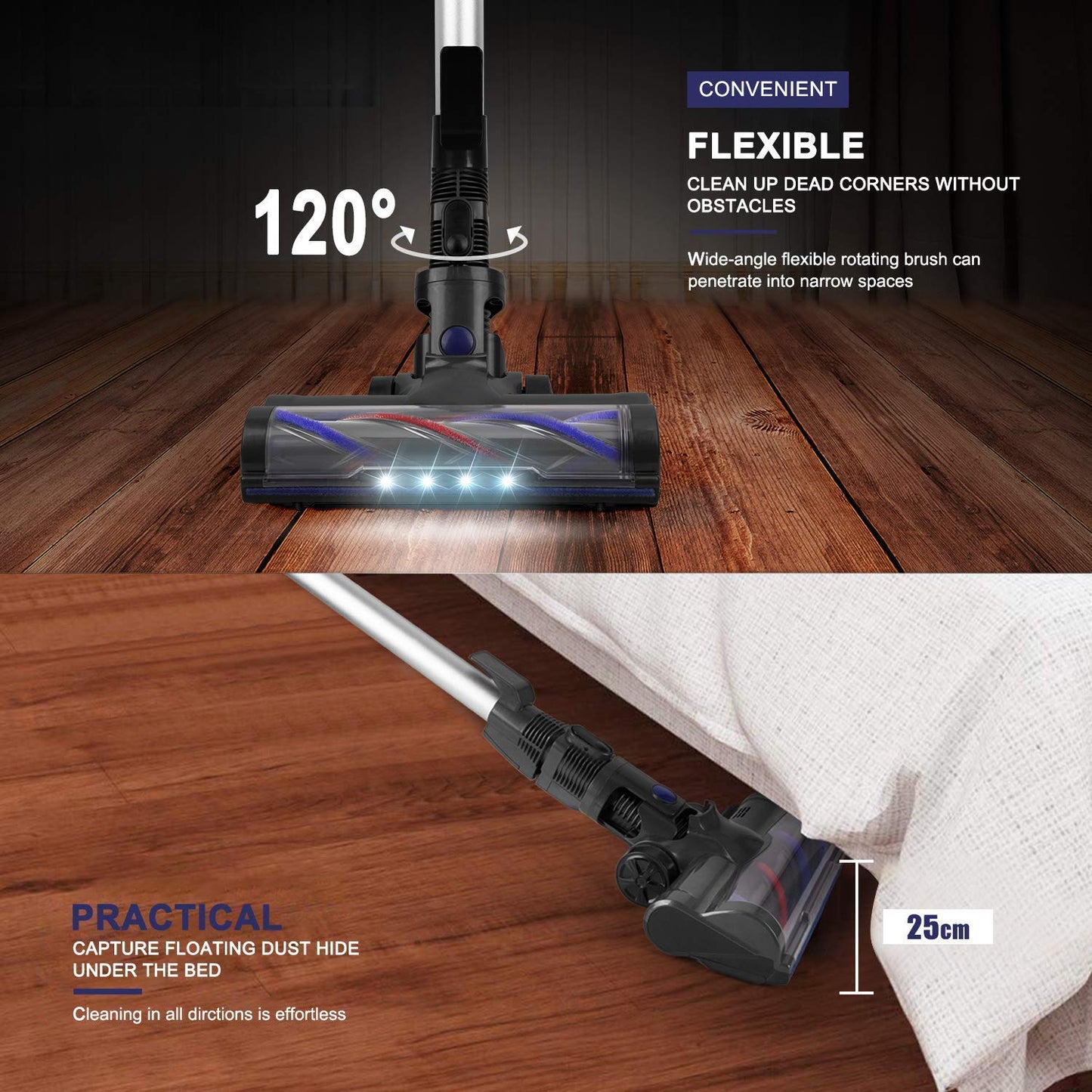 MOOSOO X6 Cordless Stick Vacuum Cleaner 12KPa Suction 120W 2200mAh 1.3L 4 in 1 Handheld Cleaner for Hard Floor Carpet Pet Hair