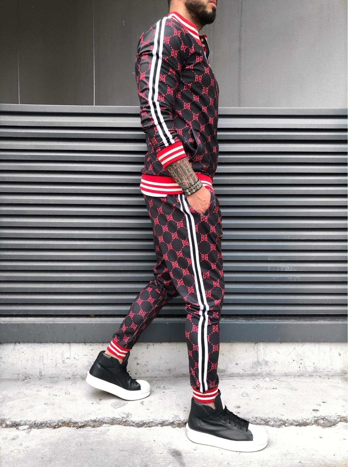 2021 Fashion Brand Men's Sport Suit 3D Digital Printing Long-sleeved Zipper Top and Casual Pants Fitness Slim Casual Tracksuits