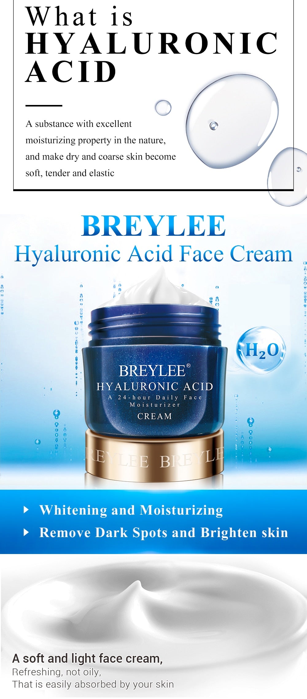 BREYLEE Hyaluronic Acid Set Face Mask Facial Eye Cream Serum Whitening Moisturizing Essence Dry Rough Anti-Aging Skin Care