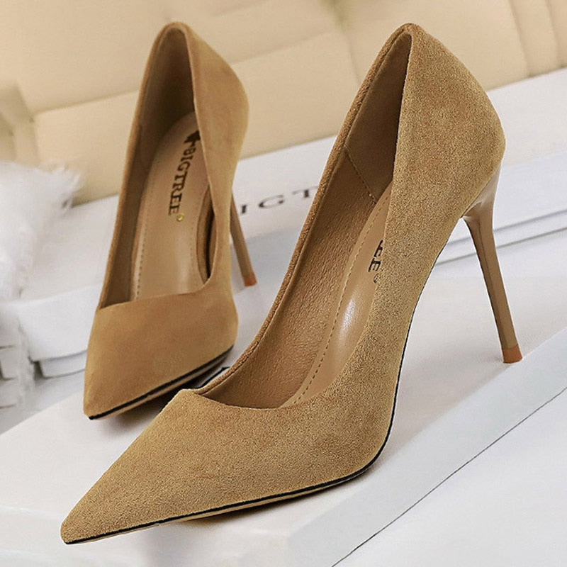 BIGTREE Shoes 2021 New Women Pumps Suede High Heels Shoes Fashion Office Shoes Stiletto Party Shoes Female Comfort Women Heels