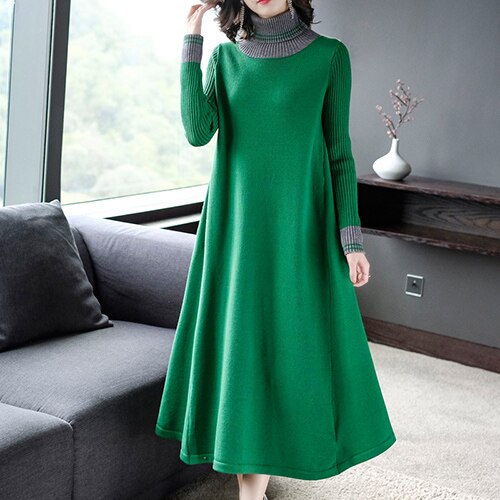 Winter Vintage Women's Turtleneck Black Sweater Dress 2021 Autumn Long Casual Knitting Maxi Dress Elegant Bodycon Party Vestidos