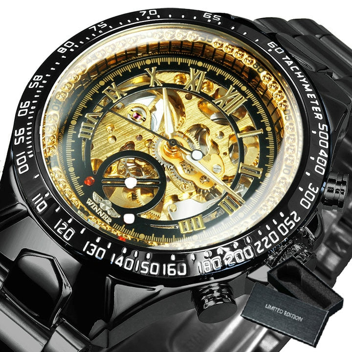 Winner Gold Skeleton Watch For Men Automatic Watches Mens 2020 Top Brand Luxury Sport Mechanical Clock Stainless Steel Relogio