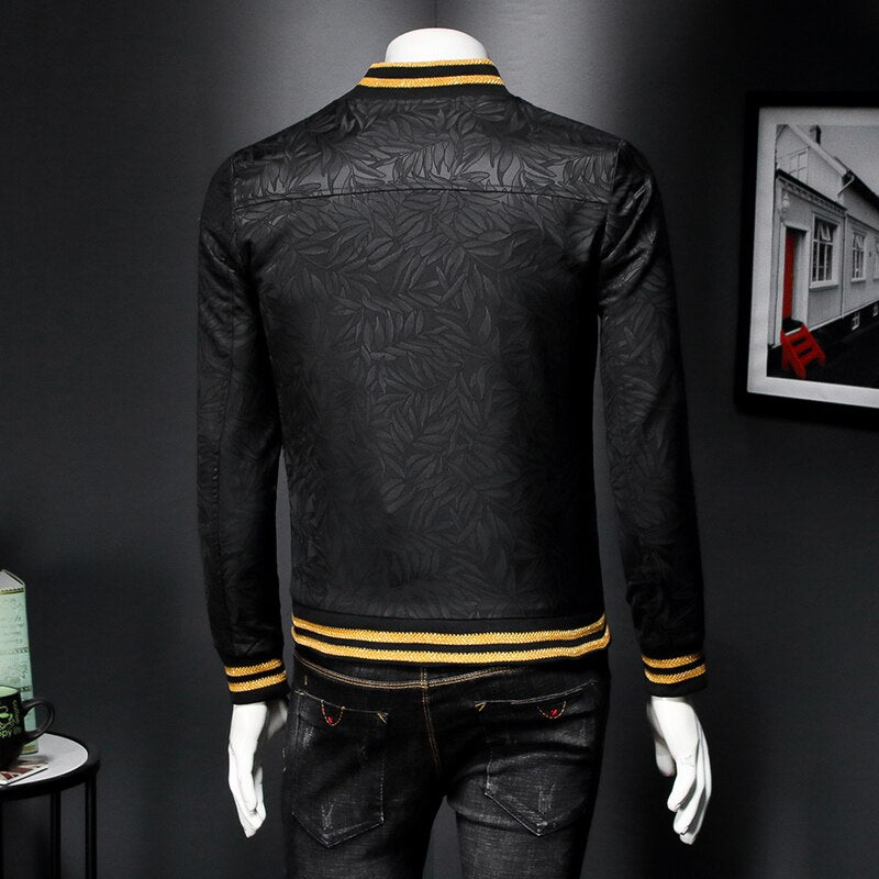 Jaqueta Masculina Spring New Gold Embroidery Print Jacket Men Slim Fit Bomber Print Jacket Retro Jacket Club Clothing Men 5xl-M