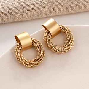Flashbuy Fashion Gold Round Alloy Earring For Women Statement Korean Geometric Drop Earrings Wedding Jewelry Accessories