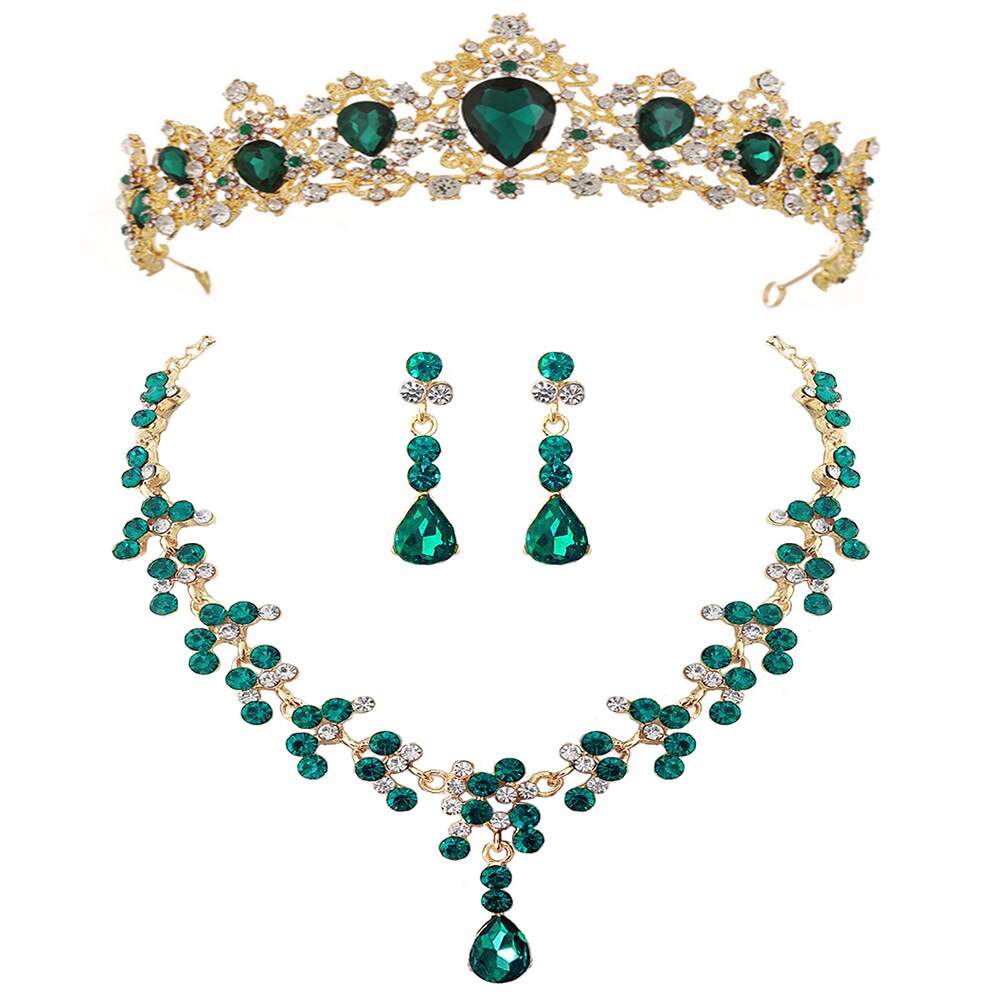 Baroque Vintage Gold Red Green Blue Crystal Bridal Jewelry Sets Choker Necklaces Earrings Tiaras Sets African Beads Jewelry Sets