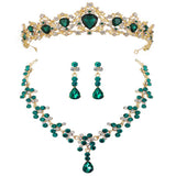 Baroque Vintage Gold Red Green Blue Crystal Bridal Jewelry Sets Choker Necklaces Earrings Tiaras Sets African Beads Jewelry Sets