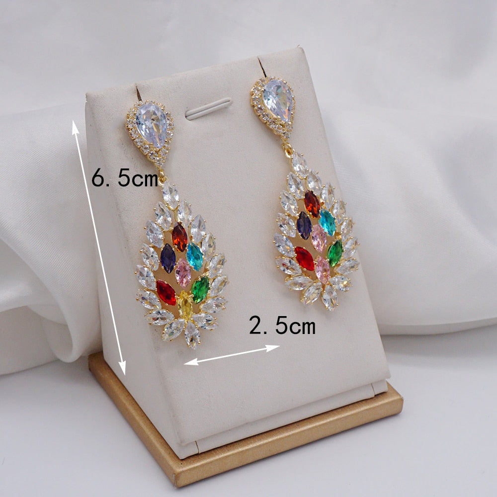 New Styles Long Metal Colorful Crystal Drop Earrings High-Quality Fashion Rhinestones Jewelry Accessories For Women Gift Party