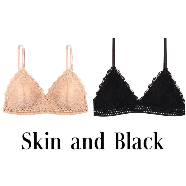 1/2PCS Women Bralette French Style Lace Bra Girls Triangle Cup Lingerie Deep V Wireless Underwear Soft Thin Seamless Bra