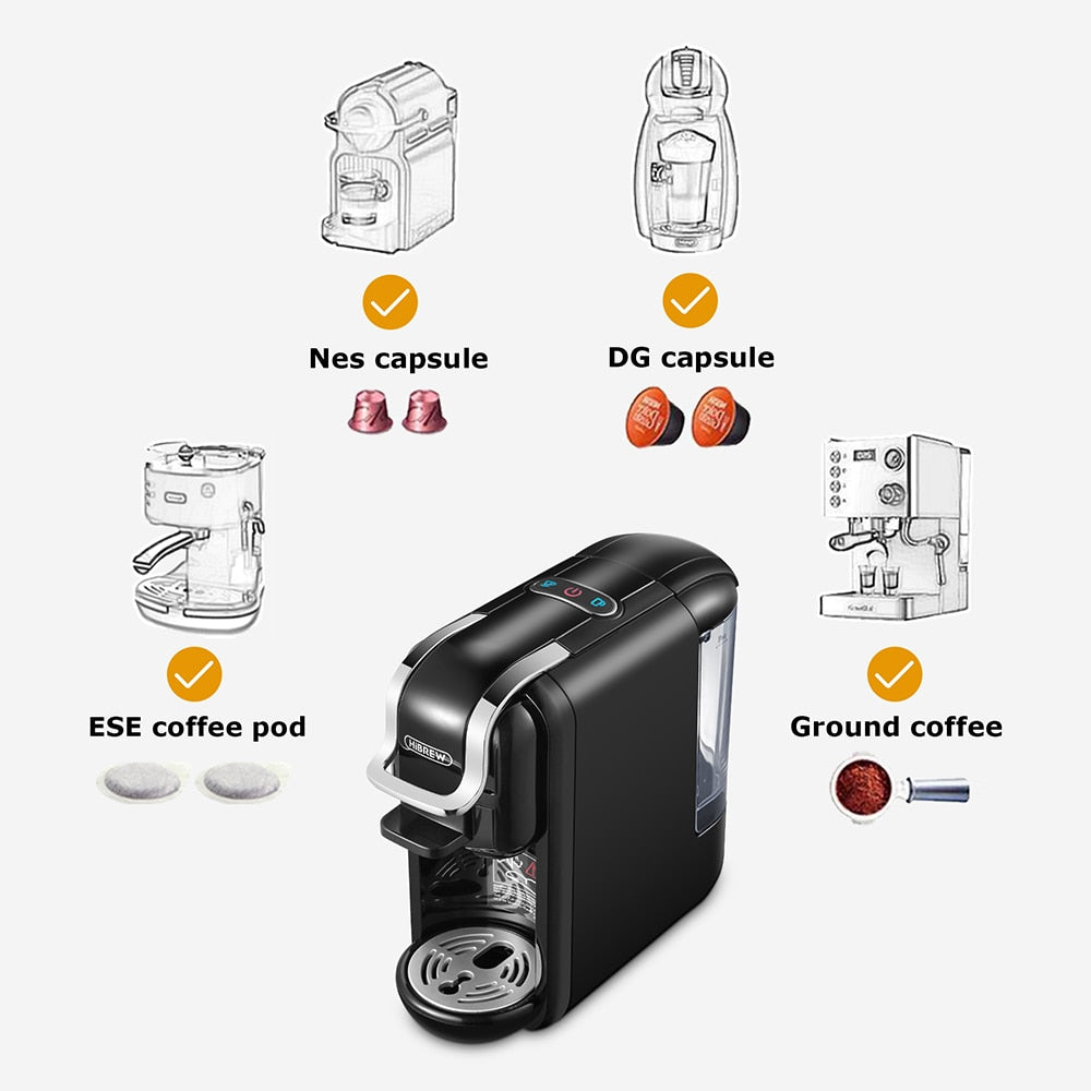 HiBREW Coffee Machine 19Bar 4in1 Multiple Capsule Expresso  Cafetera Dolce Milk&Nexpresso Capsule ESEpod  Ground Coffee Pod H2