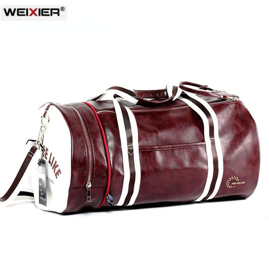 PU Leather Sports Gym Bag Multifunction Training Fitness Shoulder Bags Traveling Handbag Striped Sac De Sport Women Men XA719WD