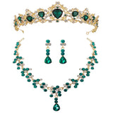Baroque Vintage Gold Red Green Blue Crystal Bridal Jewelry Sets Choker Necklaces Earrings Tiaras Sets African Beads Jewelry Sets