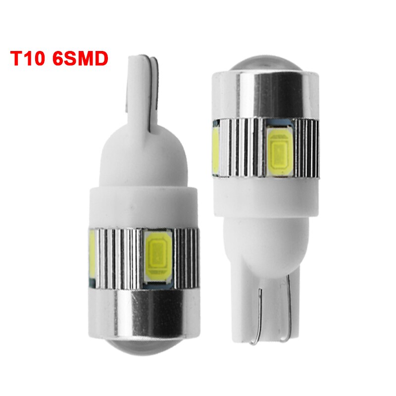 1x Car T10 LED Bulb 6 SMD 12V White 6500K W5W LED Signal Light 10 SMD Auto Interior Wedge Side License Plate Lamps 5W5 194 168