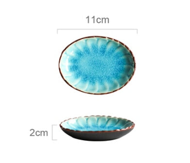 Ice Cracking Glaze Ceramic Tableware Household Dishes Rice Bowls Steamed Fish Dishes Porcelain Blue Dinner Plates