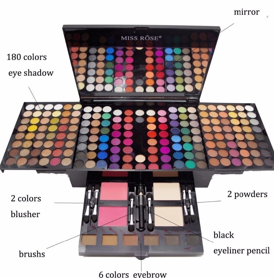 180 Colors Professional Eye Shadow Palette Case Makeup Set with Brush Mirror Shrink EyeShadow Cosmetic Makeup Case