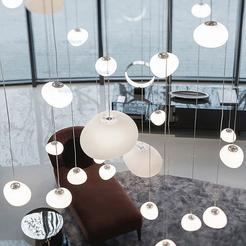 Modern Irregular Glass Pendant Lamp Stonelike Hotel Lobby Mall Hall Villa Stair Duplex Living Room Customizable Chandelier Light