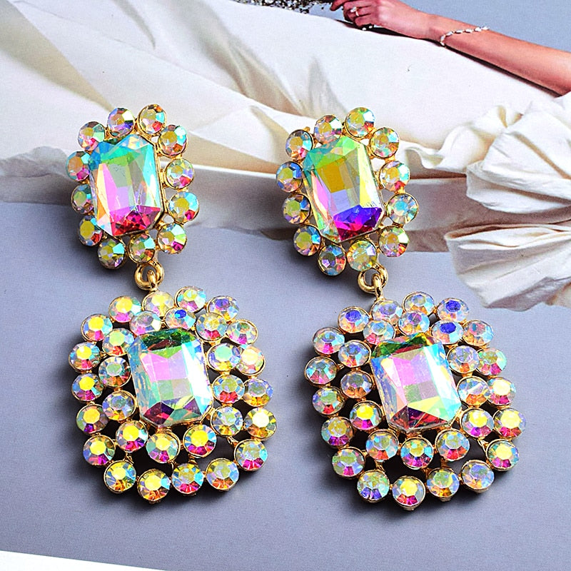 New Luxury Crystals earring High-quality Stone geometric Long Drop Earrings Fashion Trend Jewelry Accessories For Women