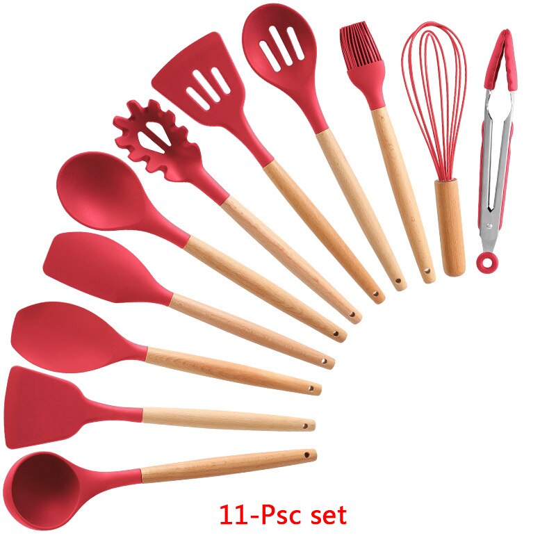 Silicone Cooking Utensils 11/12/13Pcs Kitchen Utensil Set Non-stick Spatula Wooden Handle with Storage Box Kitchen Appliances