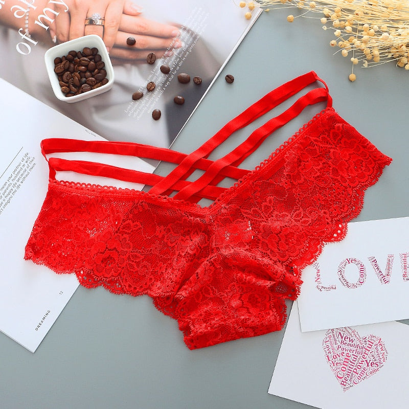 Sexy Panties Women Lace Low-Rise Solid Sexy Briefs Female Underwear Cross Strap Temptation Lingerie Ladies G String Thong